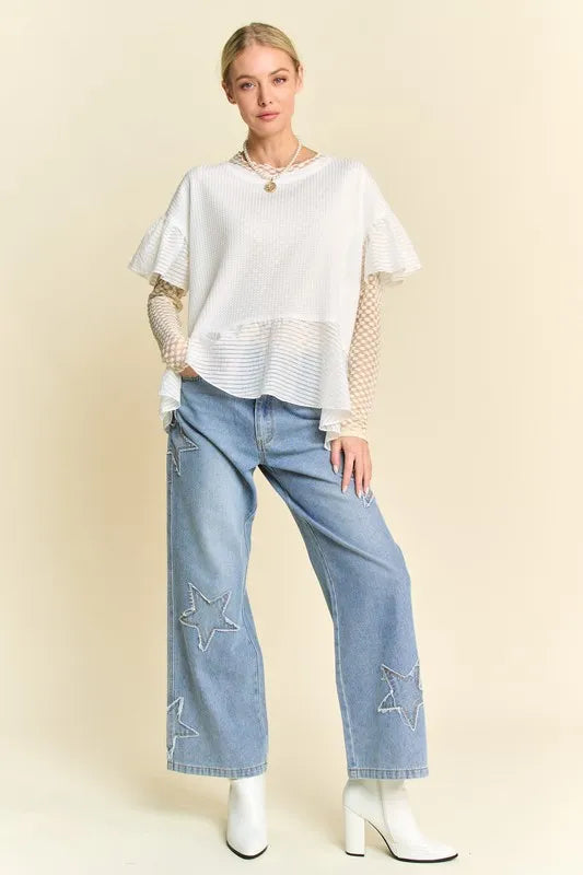 Davi & Dani Waffle Knit Bodice Ruffle Bottom Detail Top - Brittney MADE