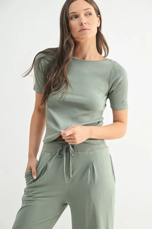 MONO B Vintage Ease Pima Cotton Tee and Pants Set - Brittney MADE