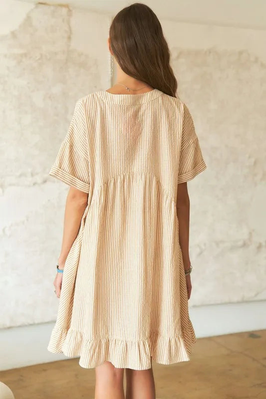 ADORA Ruffled Hem Striped V-Neck Babydoll Dress - Brittney MADE