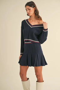 MABLE Cable-Knit Top and Pleated Skirt Sweater Set - Brittney MADE