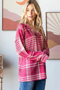 Heimish Plaid Drop Shoulder V-Neck T-Shirt - Brittney MADE