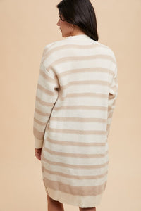 Annie Wear Checkered & Striped Open Front Long Sleeve Cardigan - Brittney MADE