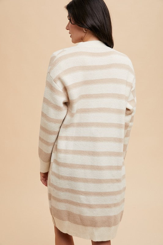 Annie Wear Checkered & Striped Open Front Long Sleeve Cardigan - Brittney MADE