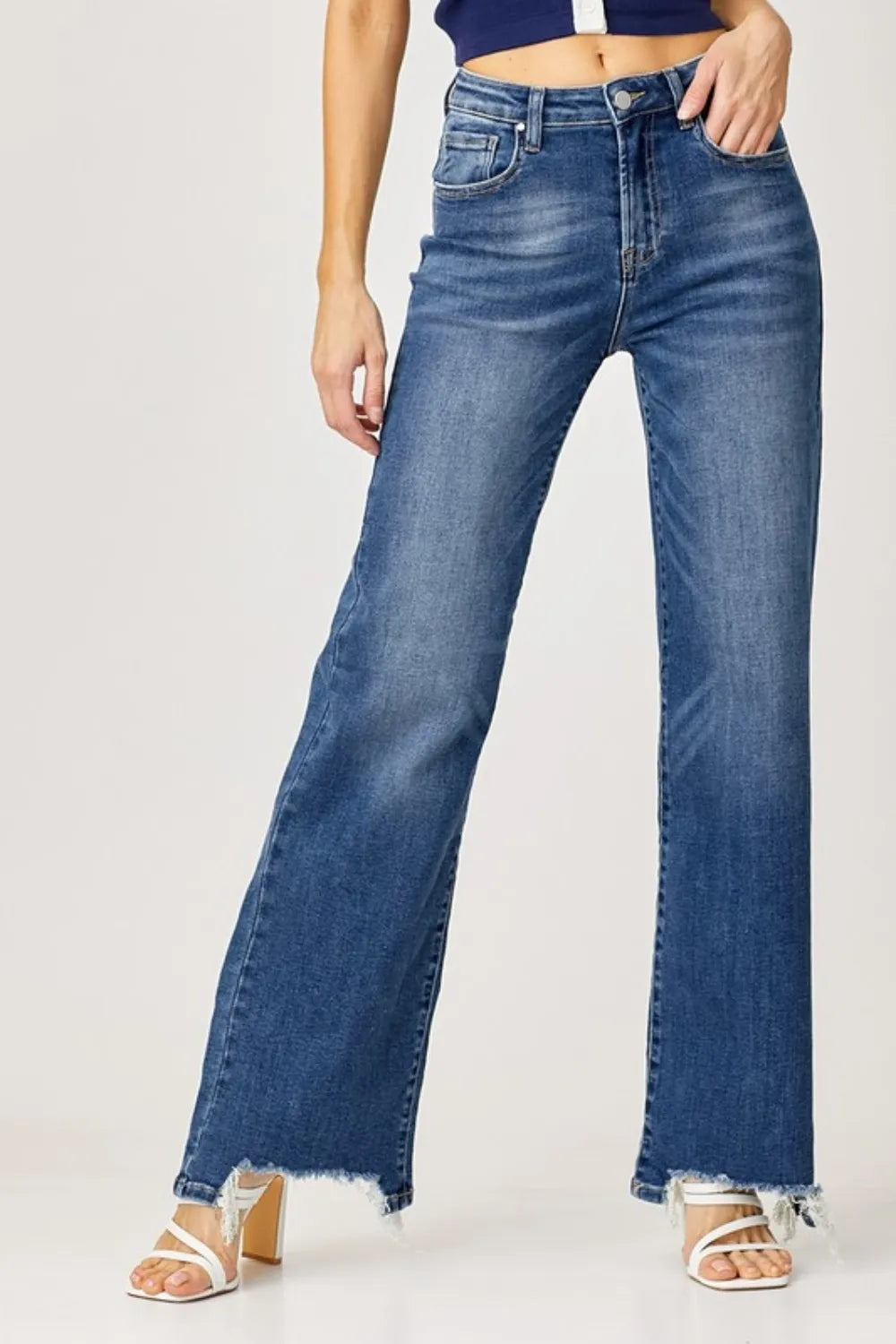 Risen Full Size High Rise Frayed Hem Wide Leg Jeans - Brittney MADE