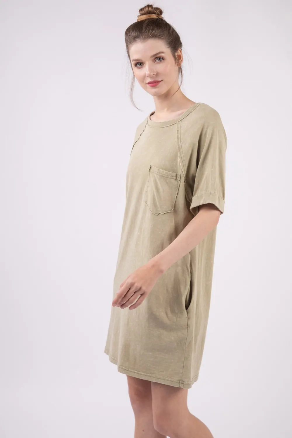 VERY J Washed Round Neck Mini Tee Dress - Brittney MADE