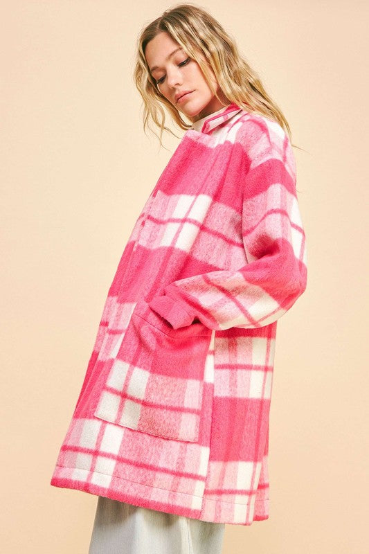 Davi & Dani Plaid Open Front Drop Shoulder Longline Coat - Brittney MADE