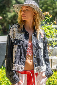 POL Crochet Patch Embroidered Button Up Jacket - Brittney MADE