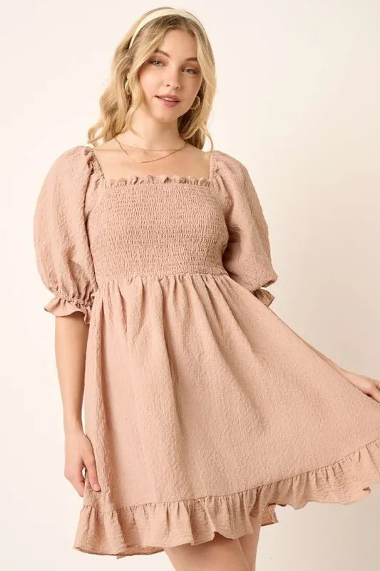 Mittoshop Smocked Ruffled Hem Half Sleeve Mini Dress - Brittney MADE