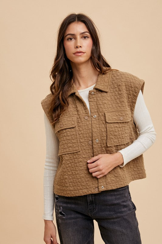 Annie Wear Puzzle Quilted Snap Down Vest Coat - Brittney MADE