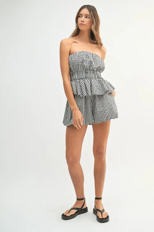 MABLE Gingham Tube Top and Shorts Set - Brittney MADE