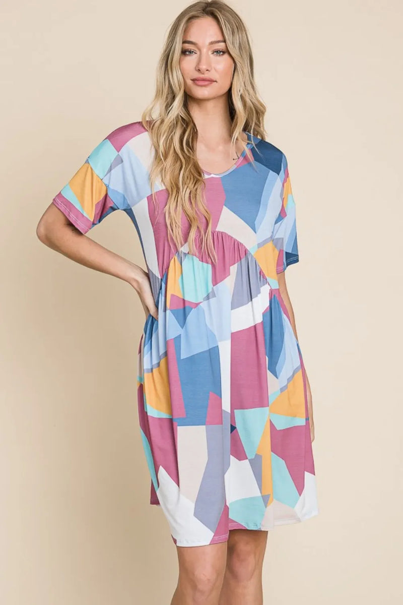 BOMBOM Ruched Color Block Short Sleeve Dress - Brittney MADE