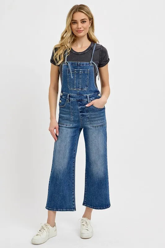 RISEN Full Size Knotted Strap Denim Overalls with Pockets Plus Size - Brittney MADE