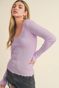 Aemi + Co Lettuce Hem Scoop Neck Long Sleeve Knit Top - Brittney MADE