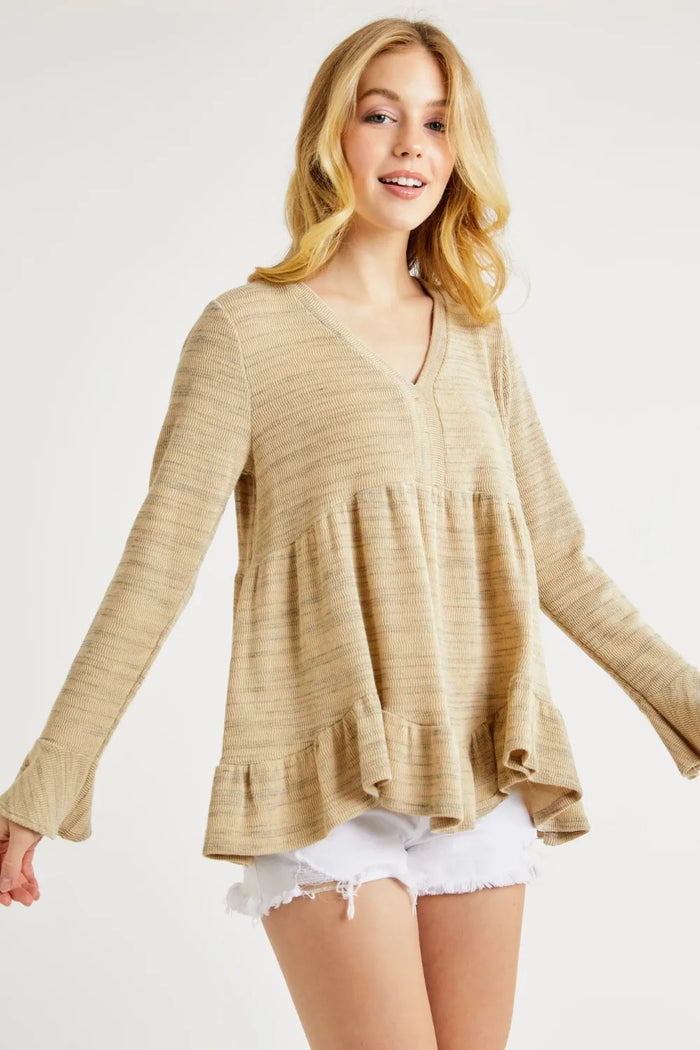 Hailey & Co V-Neck Flounce Sleeve Knit Top - Brittney MADE