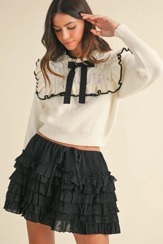 MABLE Ruffle Detailed Cotton Gauze Tiered Mini Skirt - Brittney MADE
