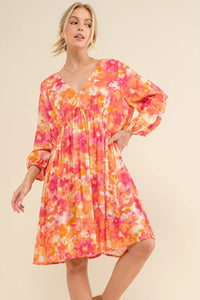 And The Why Full Size Printed Tie Back Long Sleeve Dress - Brittney MADE