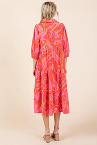 Mittoshop Tiered Printed Collared Neck Midi Dress - Brittney MADE