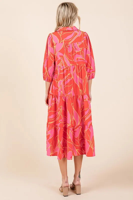 Mittoshop Tiered Printed Collared Neck Midi Dress - Brittney MADE