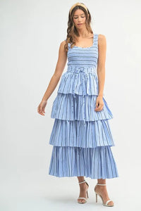 MABLE Pin Stripe Smocked Bodice Layered Midi Dress - Brittney MADE