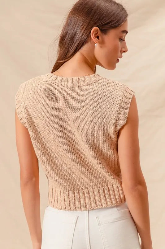 SO ME Notched Neck Cable Knit Sweater Vest - Brittney MADE
