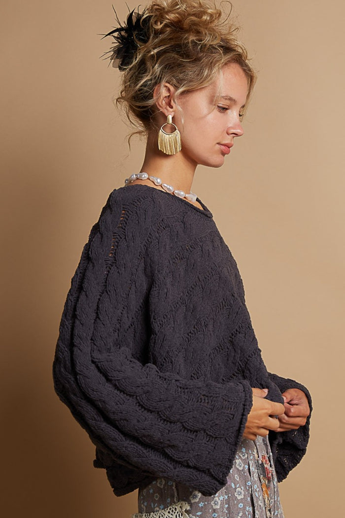 POL Round Neck Cable Knit Cropped Sweater - Brittney MADE