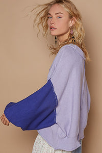 POL Exposed Seam Contrast V-Neck Lantern Sleeve Sweater - Brittney MADE