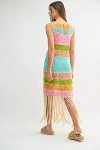 MABLE Multi Color Fringed Crochet Knit Dress - Brittney MADE