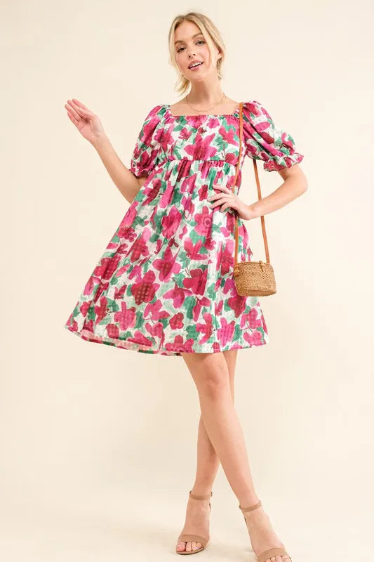 And The Why Smocked Floral Ruffle Short Sleeve Mini Dress - Brittney MADE