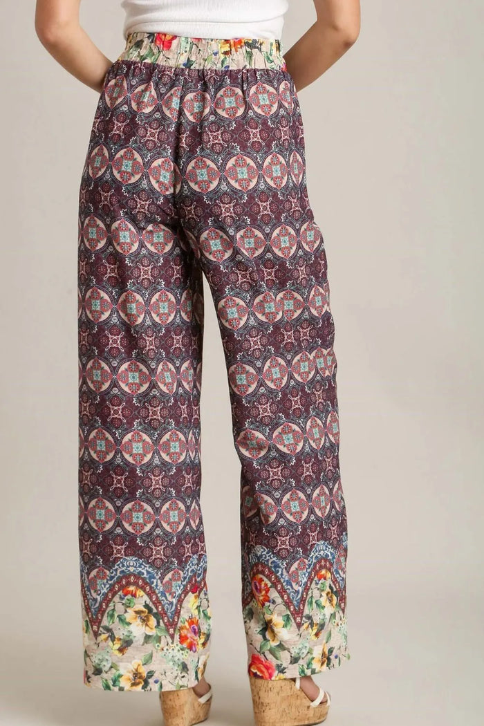 Umgee Full Size Mixed Print Elastic Waistband Pants Plus Size - Brittney MADE