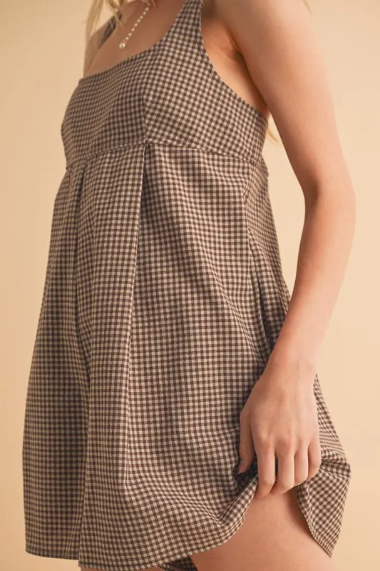 Aemi+Co Plaid Square Neck Romper - Brittney MADE