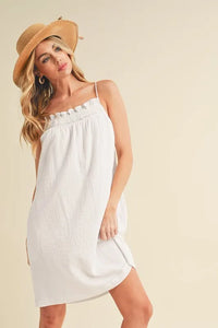Aemi + Co Embroidered Trim Gauze Square Neck Mini Cami Dress - Brittney MADE