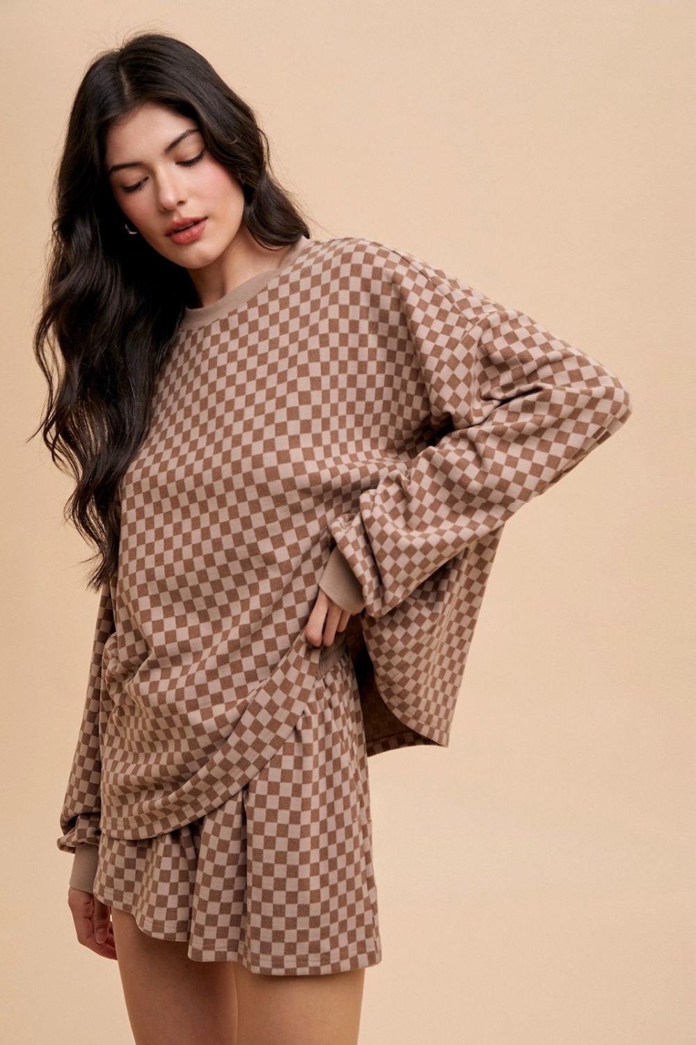 Annie Wear Checkered Round Neck Top and Drawstring Shorts Set - Brittney MADE