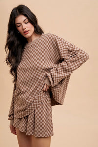 Annie Wear Checkered Round Neck Top and Drawstring Shorts Set - Brittney MADE
