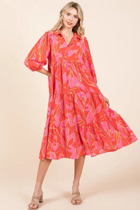 Mittoshop Tiered Printed Collared Neck Midi Dress - Brittney MADE
