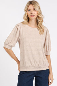 Mittoshop Fan Shell Texture Short Puff Sleeve Knit Top - Brittney MADE