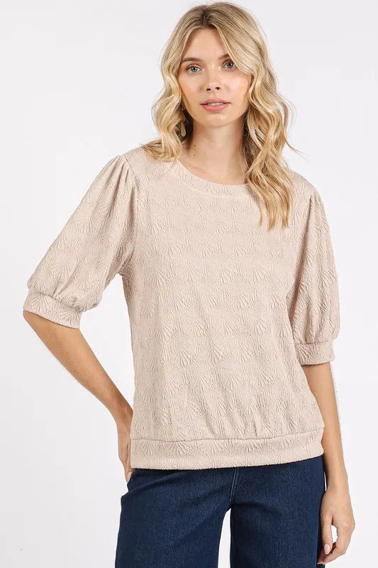 Mittoshop Fan Shell Texture Short Puff Sleeve Knit Top - Brittney MADE