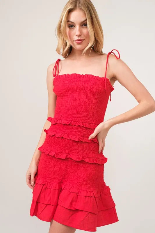 And The Why Tied Straps Ruffled Smocked Dress - Brittney MADE