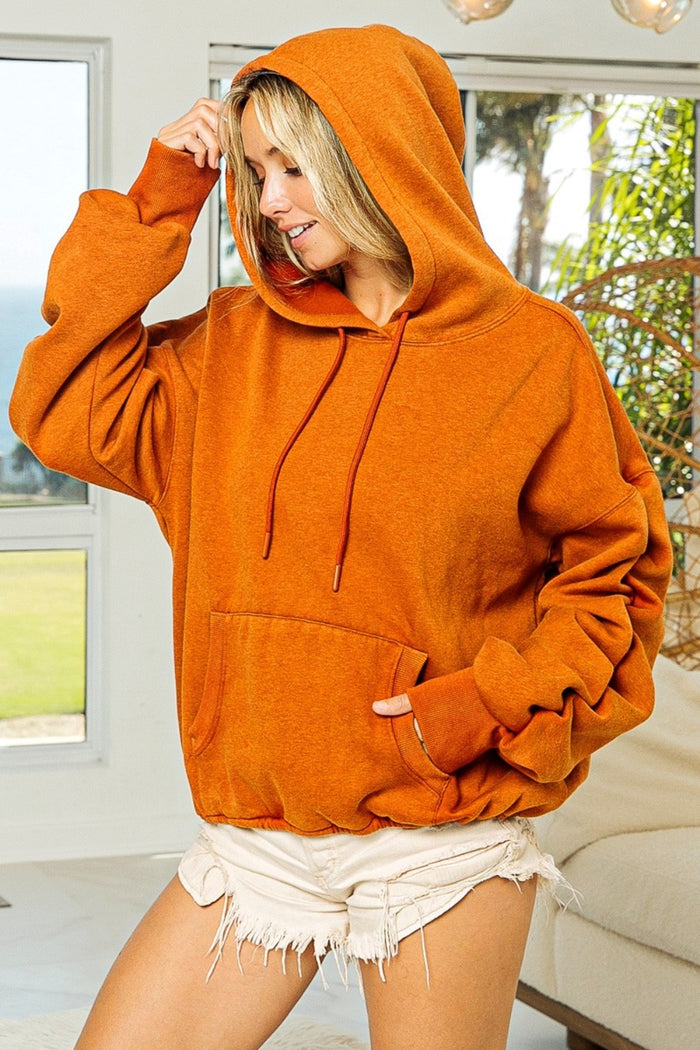 BiBi Ruched Long Sleeve Washed Fleece Hoodie - Brittney MADE