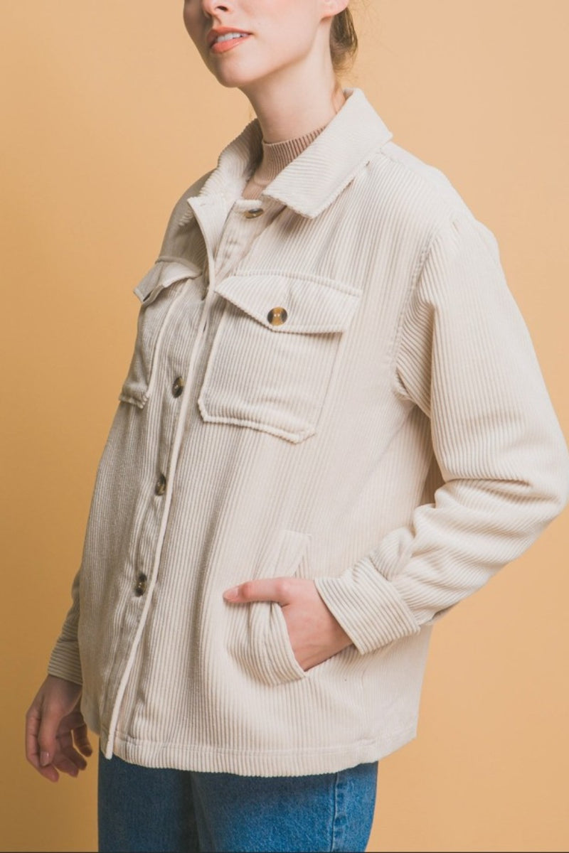 Love Tree Corduroy Button Up Jacket with Sherpa Inside - Brittney MADE