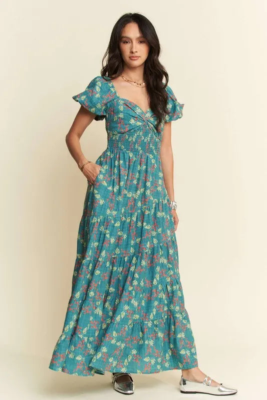 Davi & Dani Lightweight Sweetheart Neck Textured Tiered Maxi Dress - Brittney MADE