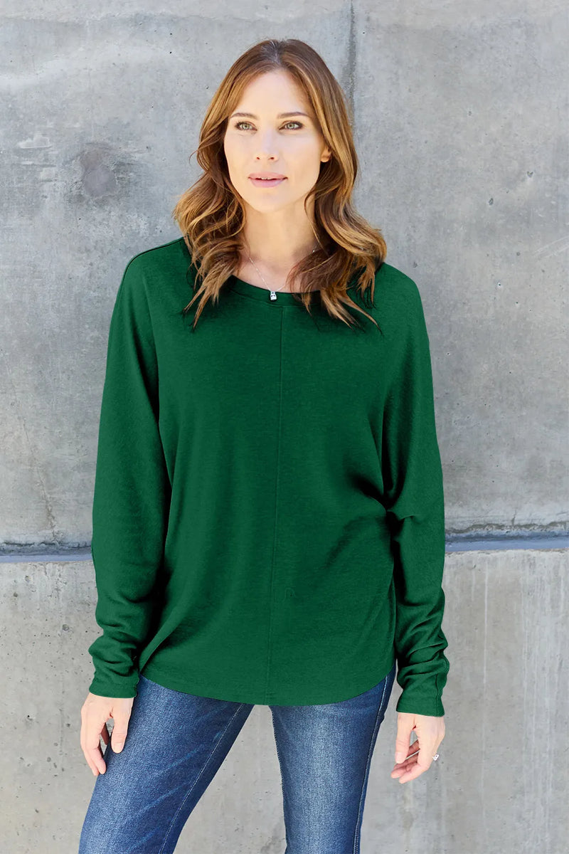 Double Take Full Size Round Neck Long Sleeve T-Shirt - Brittney MADE