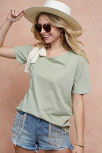 BiBi Tied Ribbon One Shoulder Short Sleeve T-Shirt - Brittney MADE
