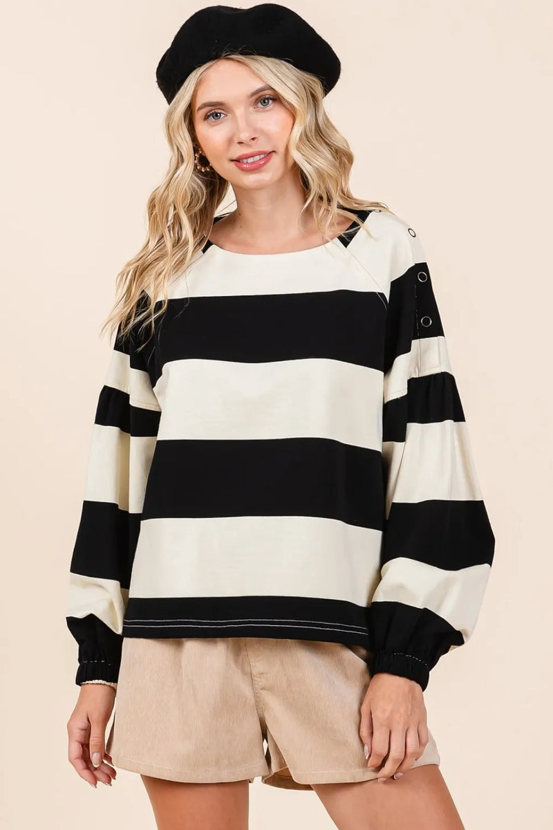 Mittoshop Striped Snap Shoulder Long Sleeve T-Shirt - Brittney MADE