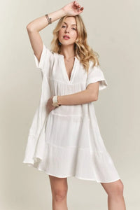 ADORA Tiered Notched Short Sleeve Dress - Brittney MADE