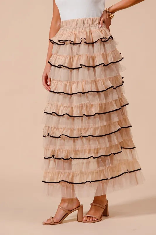 SO ME Layered Ruffled Tulle Maxi Skirt - Brittney MADE