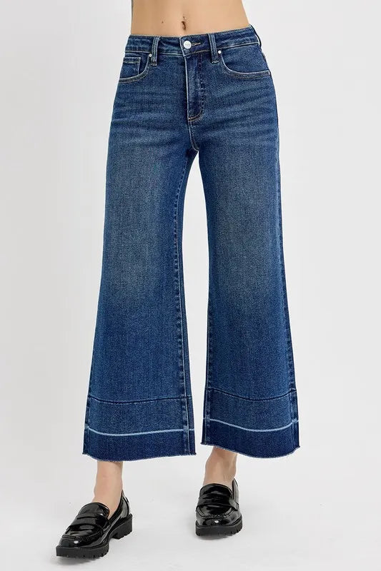 RISEN Full Size Tummy Control High Rise Crop Wide Hem Jeans Plus Size - Brittney MADE