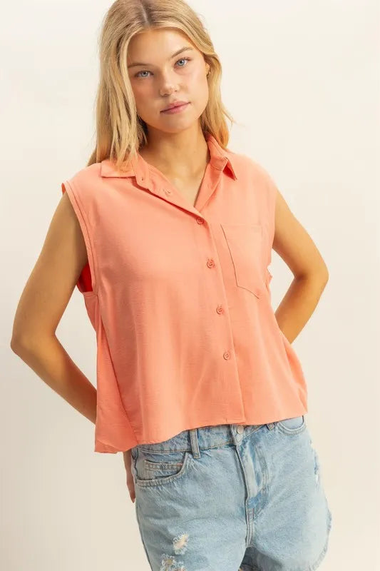 HYFVE Buttoned Front Sleeveless Collar Shirt - Brittney MADE