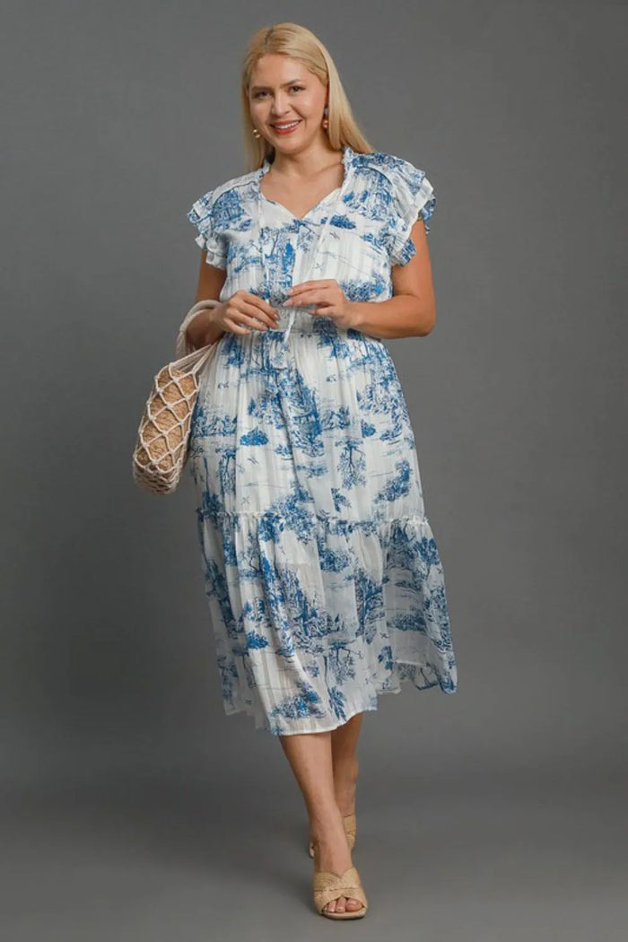 Umgee Full Size Two Tone Landscape Print Midi Dress Plus Size - Brittney MADE