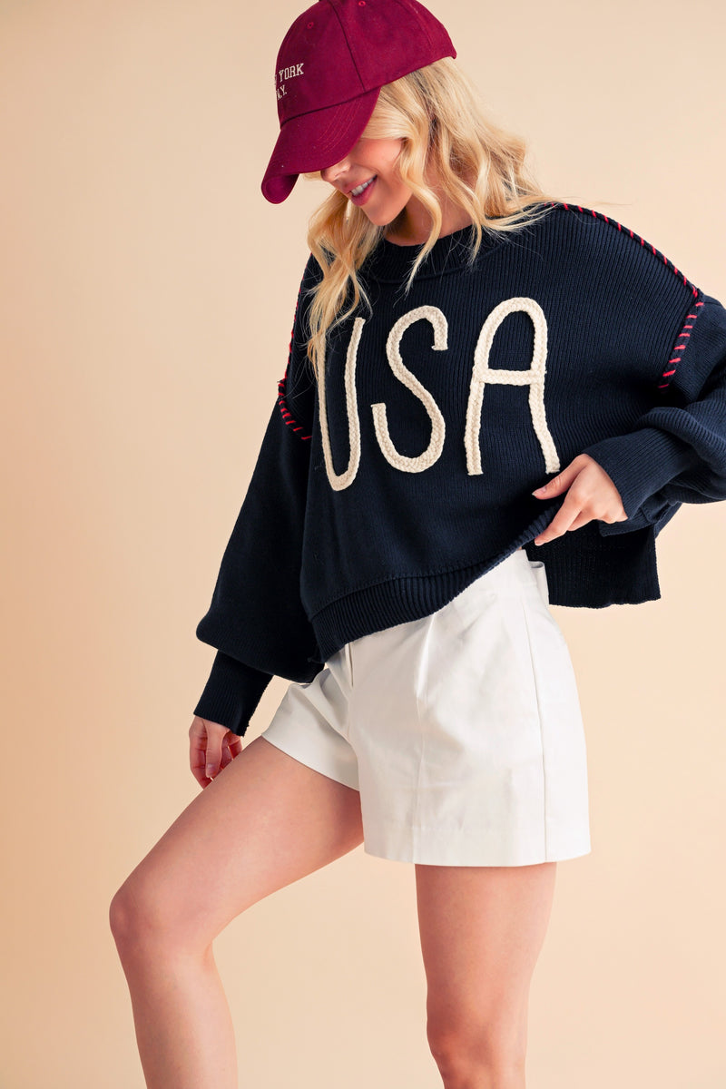 Aemi + Co USA Side Slit Round Neck Sweater - Brittney MADE