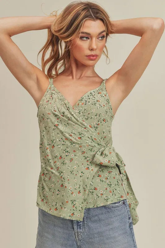 Aemi + Co Ditsy Floral Surplice Adjustable Straps Cami - Brittney MADE